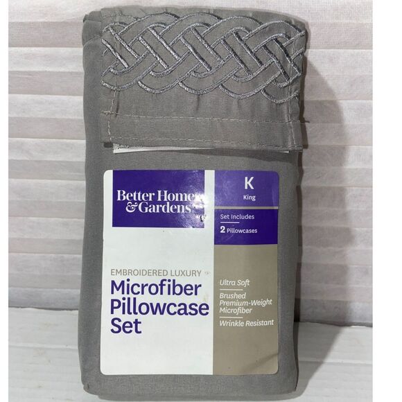 Better Homes Microfiber Pillowcases King Light School Gray Luxury Ultra Soft - Picture 1 of 5